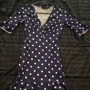 Blue Fit and Flare Midi Dress with Bell Sleeves